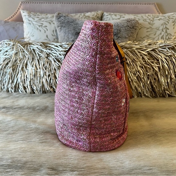 VERA BRADLEY Pink Cherry XL Front Pocket Straw Tote Hidden Bottom Embroidery - Picture 6 of 13